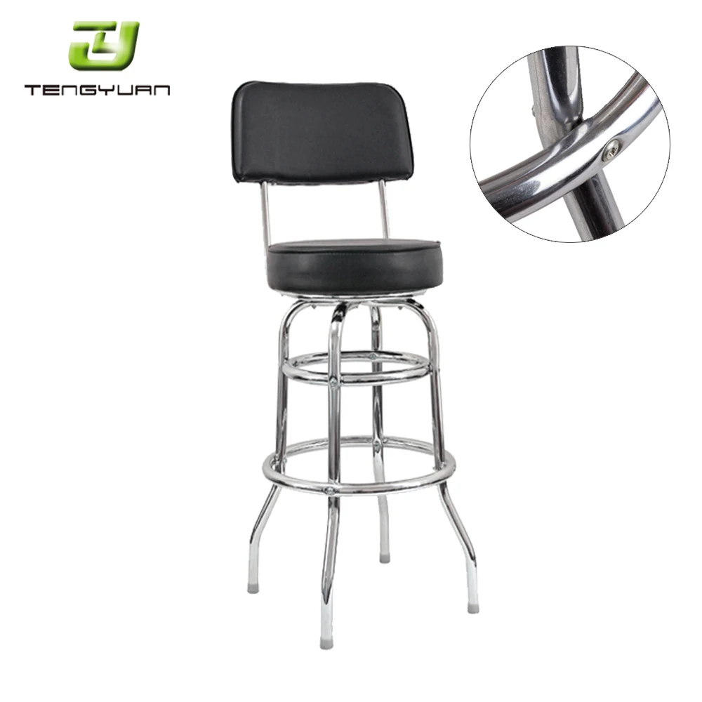 Metal chrome high bar stool chair with PVC leather back