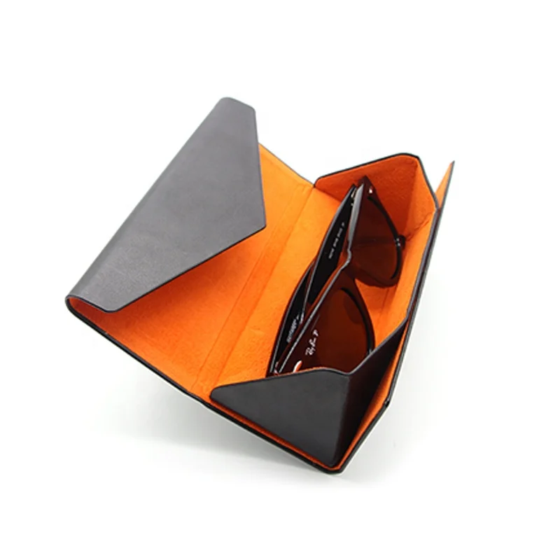 
custom foldable triangle handmade leather sunglasses eyewear spectacle case box for eye glasses box folding 