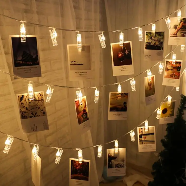 
Indoor decoration battery operated with remote hanging photos 12v led string clip light 