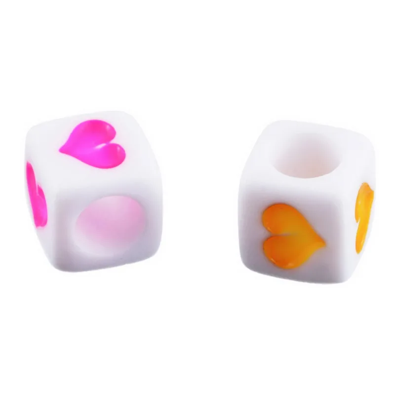 6x6mm Cube White Acrylic Heart Letter Beads