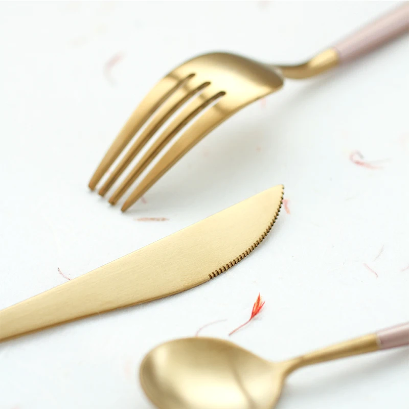rose gold cutipol cutlery set flatware stainless steel gold plated flatware wholesale matte gold silverware cutlery