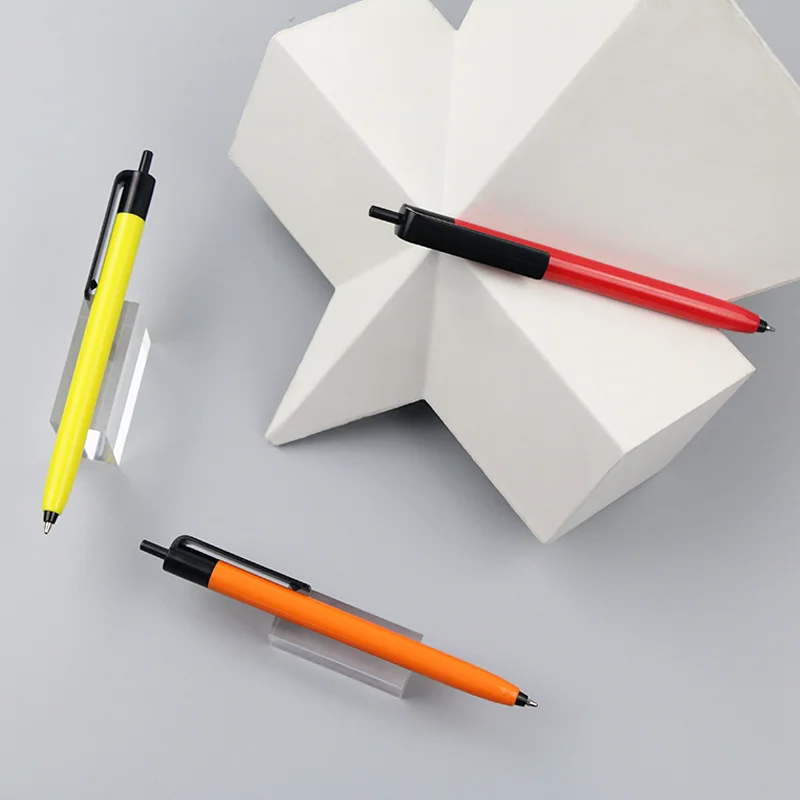 Promotional Press Click Action Logo Printed Solid Colorful Body Plastic Ball Ballpoint Pen For Business