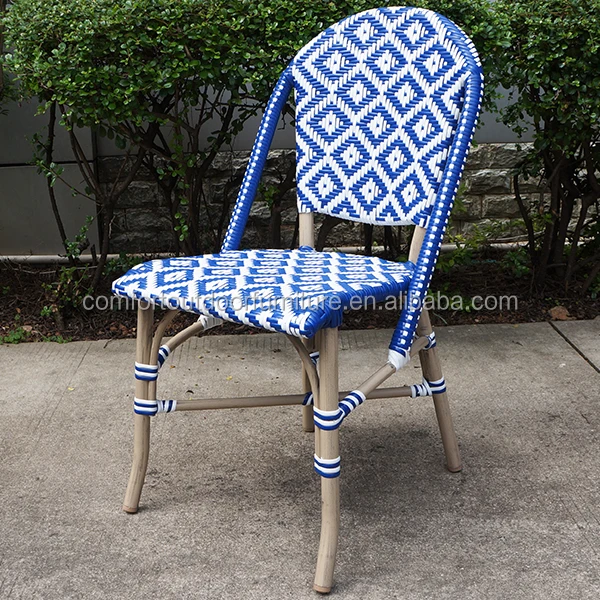 Blue Color Rattan Hotel Dining Chair with Modern Weaving Pattern