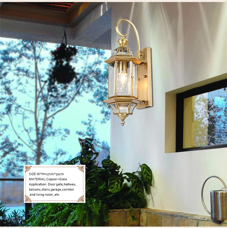 Luxury waterproof outdoor copper wall lamp decorative smart outdoor wall lights for residential hotel outdoor lighting wall