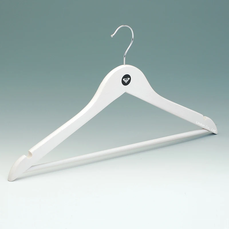 LINDON Fashion Shop Customized Logo White Wooden Boutique Suit Hangers for Clothing Store