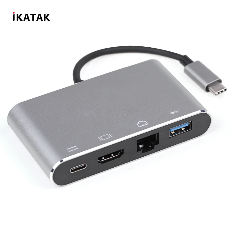
4 in 1 Highly Speed 4K HDMI 1000M RJ45 Ethernet PD Type USB C to USB 3.0 Adapter 