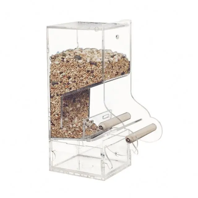 
APB-012 HANGING MINI TRANSPARENT ACRYLIC BIRD FEEDER,ACRYLIC BIRD FEEDER WITH 2 HOOKS,PLASTIC BIRD FOOD FEDER 