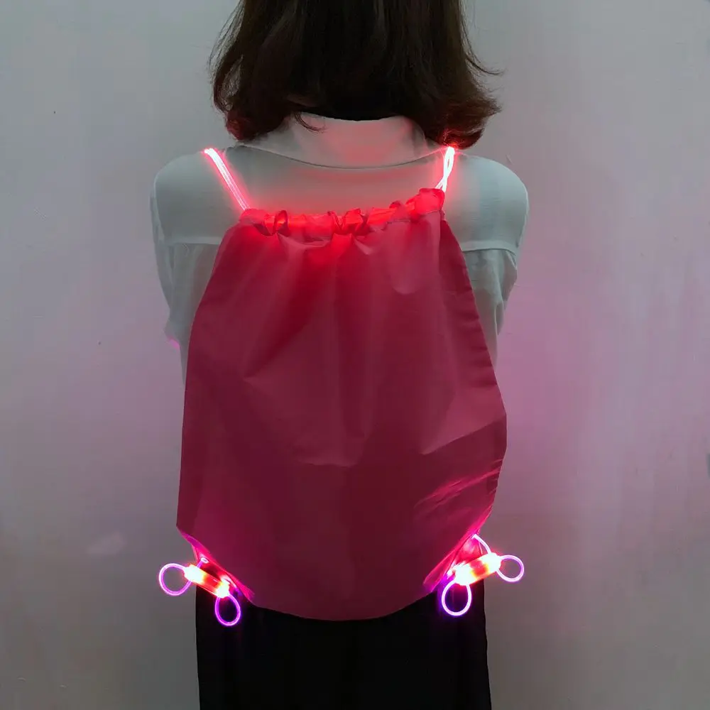 Popular OEM supplier outdoor glowing nylon drawstring bag night cycling LED backpack