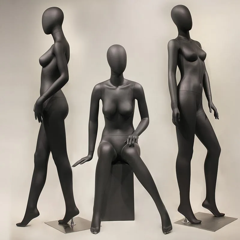 XINJI Fashion European Style Lady Mannequin Full Body Matte Black Manikin Fiberglass Mannequins Female