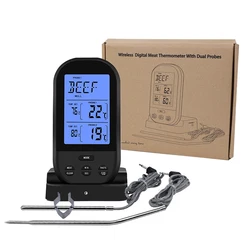 Digital Wireless Grill Oven BBQ Meat Thermometer with 2 Channel 2 Waterproof Probes