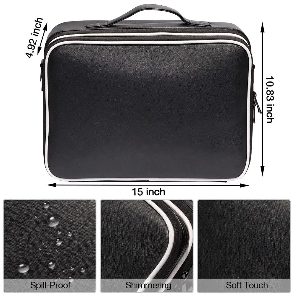 Makeup Bag Organizer Cosmetic Train Case 3 Layer Beauty Artist Storage Brush case with Shoulder Strap PU Leather Designed