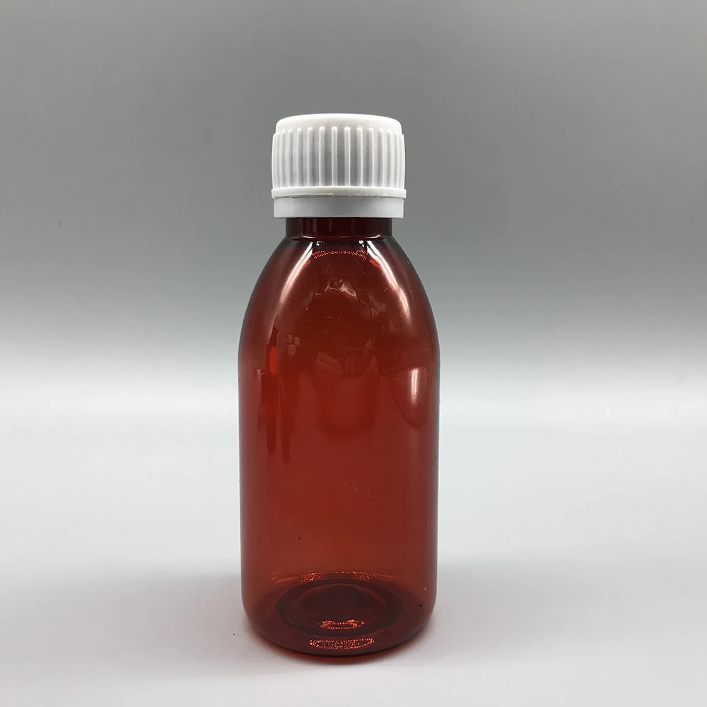 Without scale Pharmaceutical 4oz 125ML pet plastic amber brown syrup bottle with 15ml/30ml measuring cup