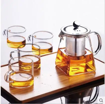 350ml 550ML Mini Square Glass 1pcs Teapot with 2pcs cups Tea Pot Set With Stainless Steel Filter