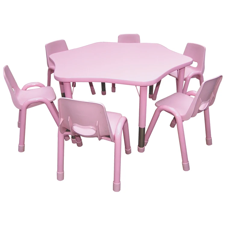 JQ Kindergarten Children School Classroom Furniture Furniture Kids Adjustable Study Plastic Fireproof Table and Chair for sale