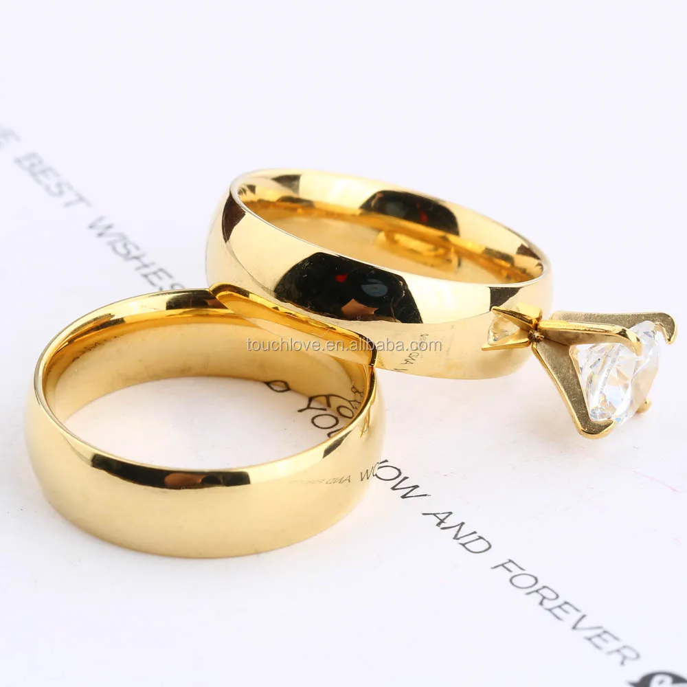 Manufacturer custom jewelry zircon couple ring for  men and women fashion gold plated ring stainless steel jewellery