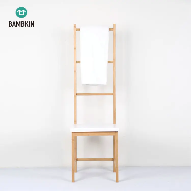 
FSC approved BAMBKIN Bamboo bathroom furniture white bathroom towel hanging chair 