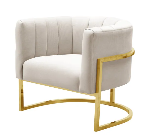 Modern living room white armchair gold and blackstainless frame relax lounge white velvet accent chair