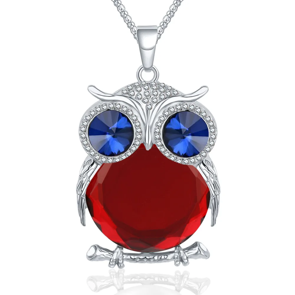 New Brand Fashion Charms Rhinestone Cute Gem Diamond Crystal Big Owl Necklaces&Pendants Sweater Chain Jewelry