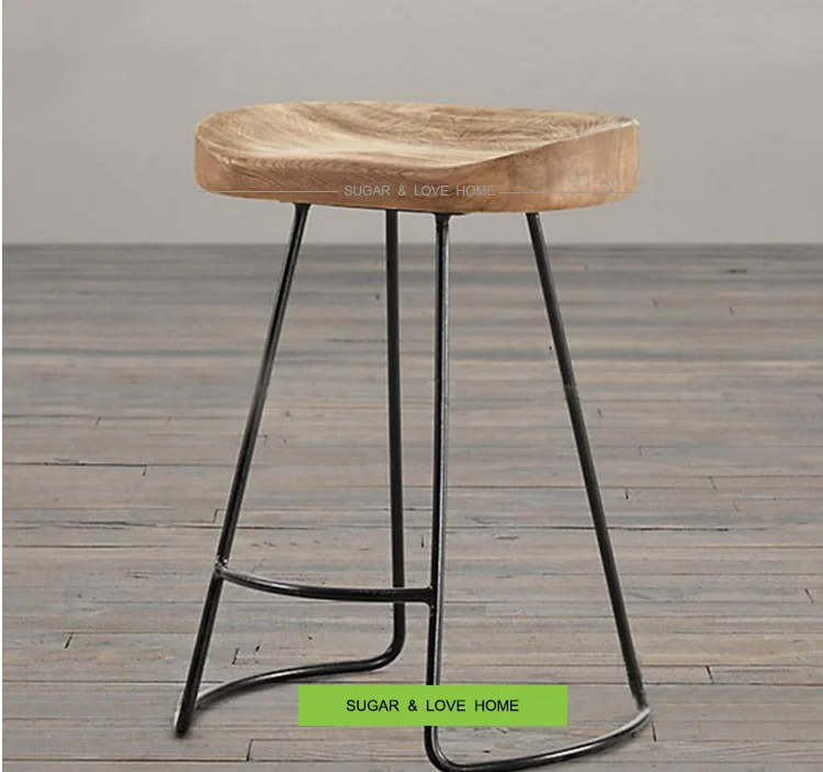 Industrial Loft Style Solid Wood Bar Stool In Stock