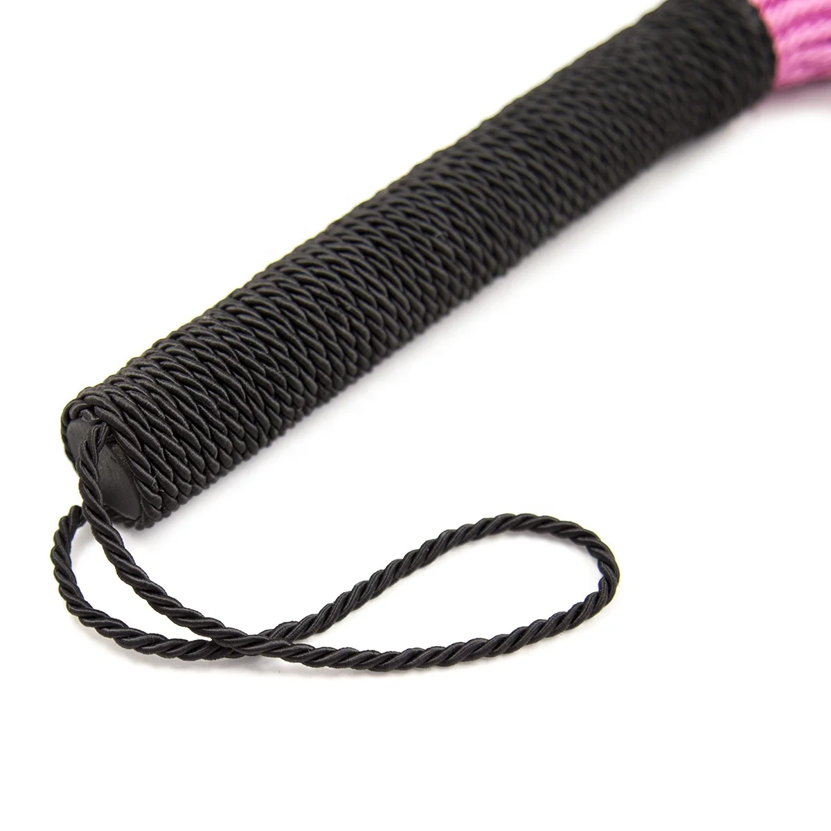 Black Handle Pink Nylon Rope Tailed Asult Toy Whip For BDSM Slave Spanking