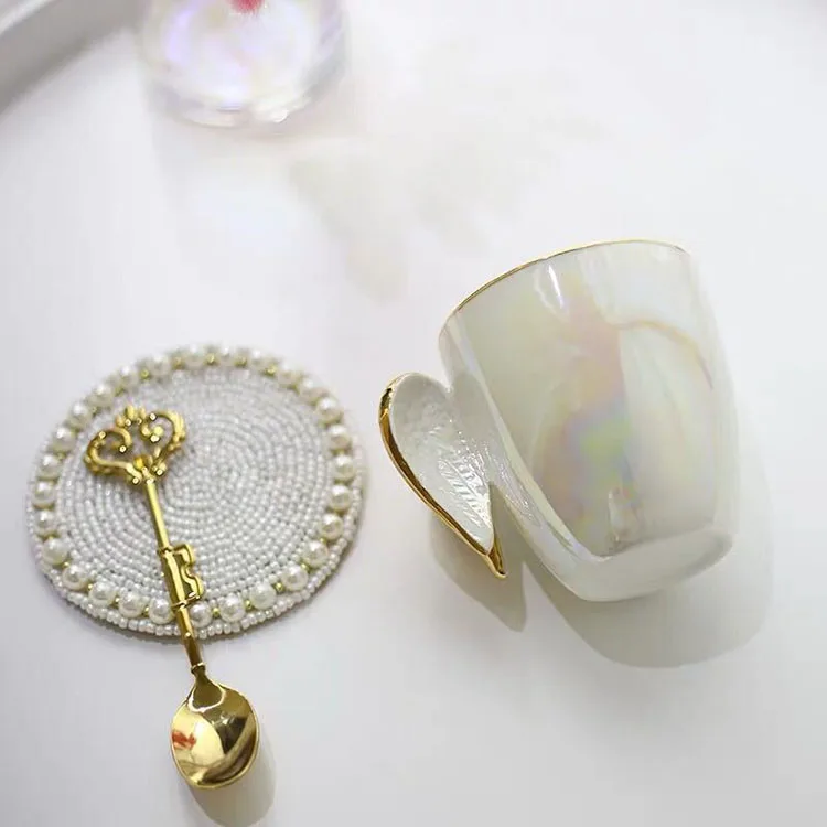 Handmade ceramic golden angel wings coffee cup mug