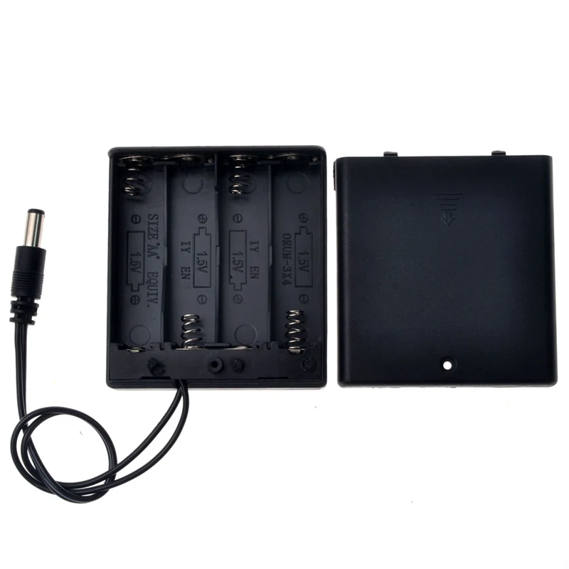 6V 4 x AA Plastic Battery Case Storage Box Holder With 5.5 X 2.1 DC Power Plug and OFF/ON Switch