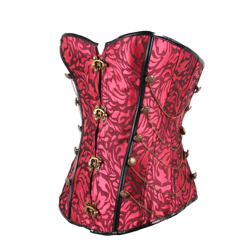 
Women Hot Sale Steampunk Overbust Bustier with Chain and Stud Female Gorgeous Sexy Jacquard Bodysuits Beautiful Corset 