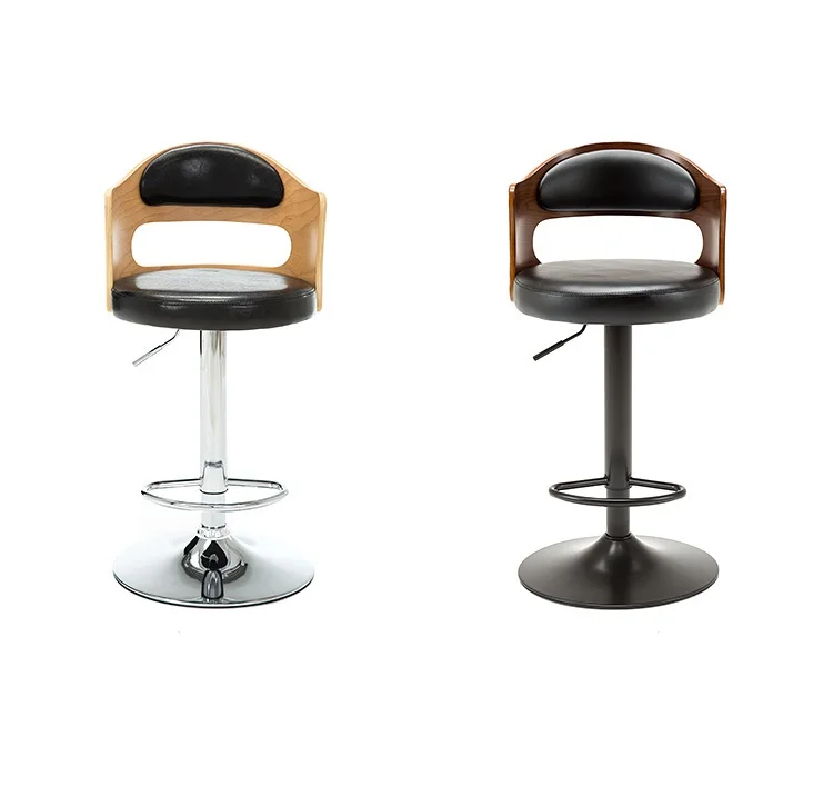 
Retro Hydraulic Lift Adjustable Padded Swivel Seat with Backrest 26 35 Dark Wood Finish Barstools 
