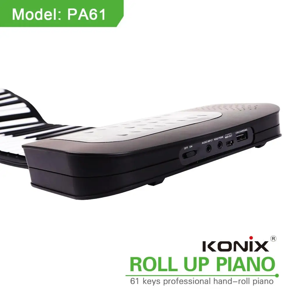 Custom Package Flexible Soft Midi Roll Up Piano, 61 Keys Portable Digital Keyboard Electric Foldable Hand Roll Piano