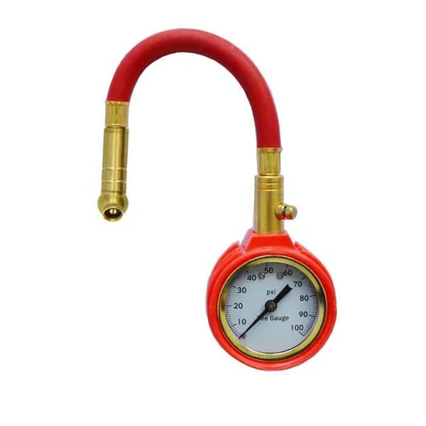 factory portable mechanical tyre air pressure gauge dual head chuck flexible tire inflator with rubber hose
