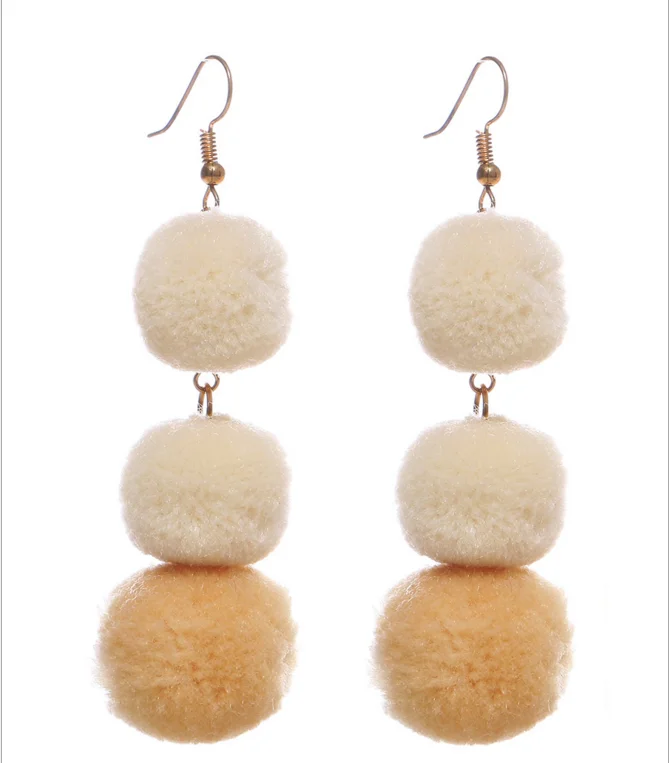 Fluffy Pompom Ball Dangle Earring Gold Tone Plated Hook Ear Jewelry handmade earrings