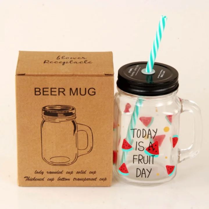 import manufacture wholesale 16 oz 500ml Glass Mason mug Jars With Straw Lid For Beverage
