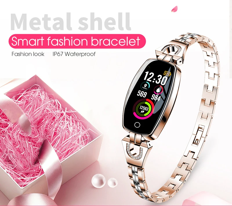 Women Stainless Steel Smart Bracelet H8 with Heart Rate Lady Smart Bracelet