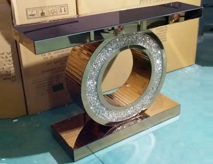 glass material fashion design round circle brown color crushed diamond mirrored console