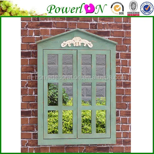 Shabby Outdoor Wooden Shutter Mirror With Window For Garden
