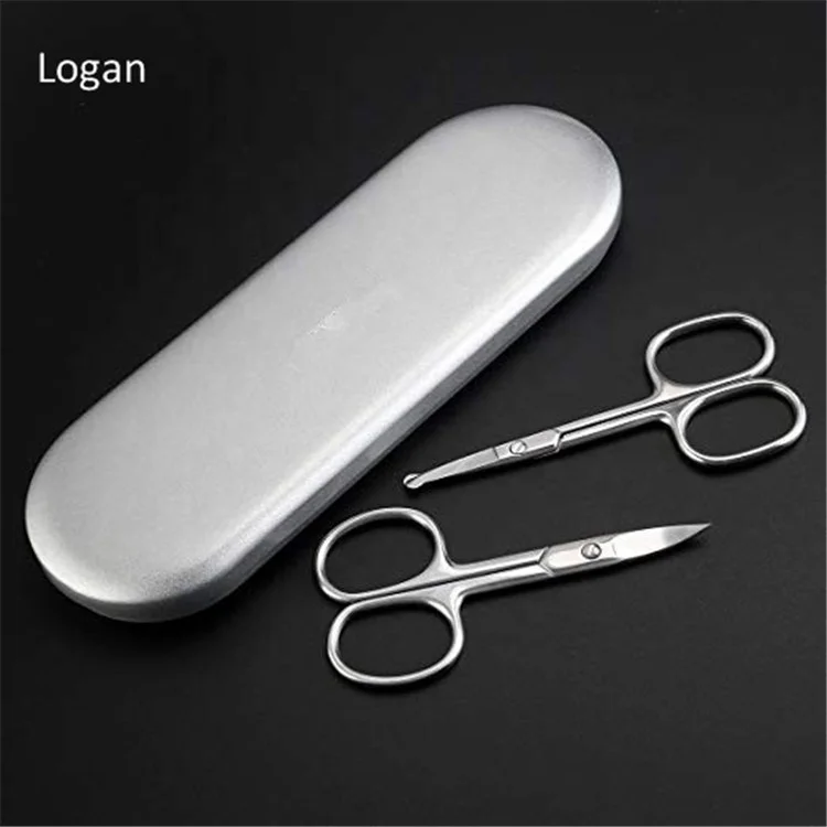Stainless steel Curved and Round Facial Hair Scissors Set in Tin  Box