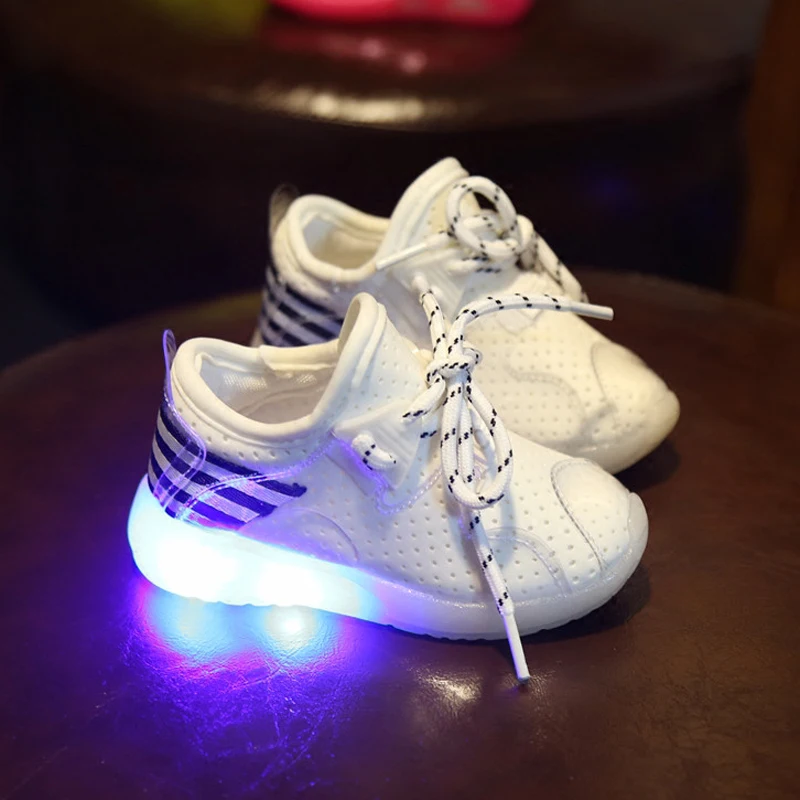 2016 LED lighting flashing children shoes autumn first walkers baby girl sport breathable lace up shoe