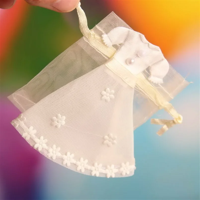 Baby Shower 7*9cm Organza Bags Wedding Dress Design Candy Favor Bags With Drawstring
