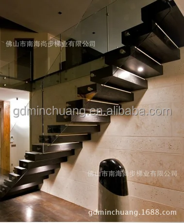 Stainless steel carbon steel stringer stairs interior wooden staircase wood step metal beam stairs curved staircase