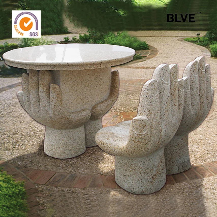best selling polished outdoor stone tables and benches for decoration MBA-09