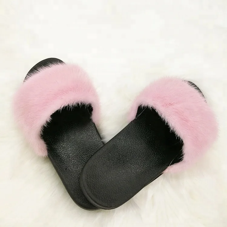 Оптовая продажа с открытым носком на плоской подошве тапочки женские роскошные меха норки шлепанцы