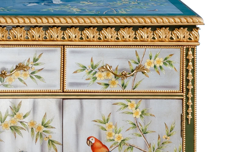 Antique hand painted vintage rustic china country classic furniture solid wood living room cabinet