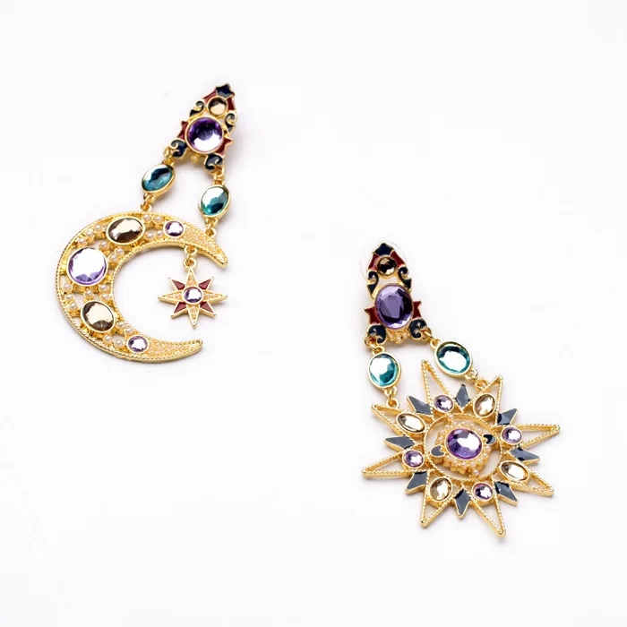 
Creative European and American fashion ear jewelry wholesale set with diamond stars and Moon Pendant Earrings 