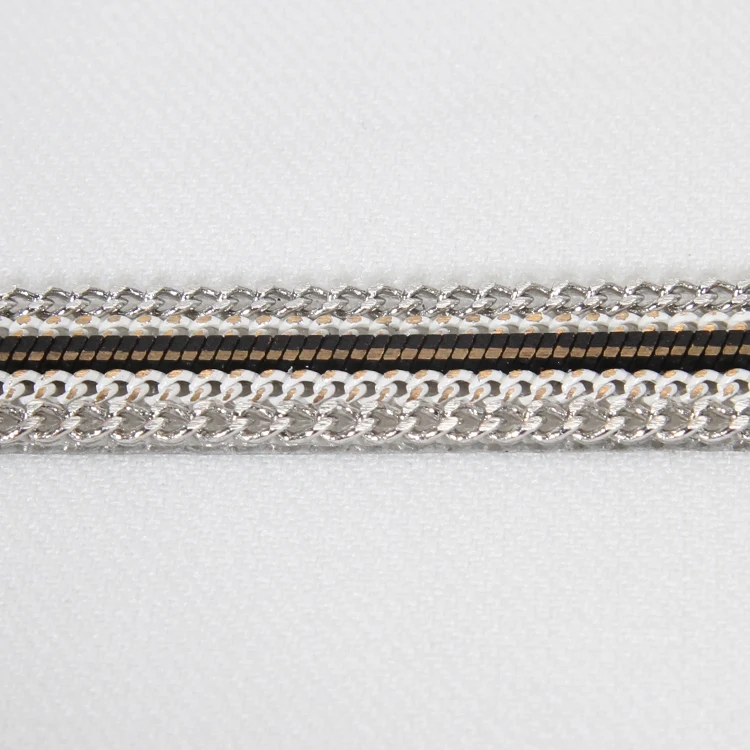 Decorative Accessories Chain Edged Hotfix Adhesive Rhinestone Trims with Black Braided Ribbon