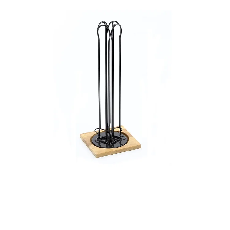 Black Powder Coated Nespresso Metal Coffee Capsule Holder with Wooden Base