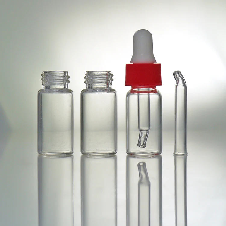7ml 10ml Tubular Pharmaceutical Clear Amber Small Bottle Empty Glass Dropper Vial Bottle with Plastic Vial Caps and labels
