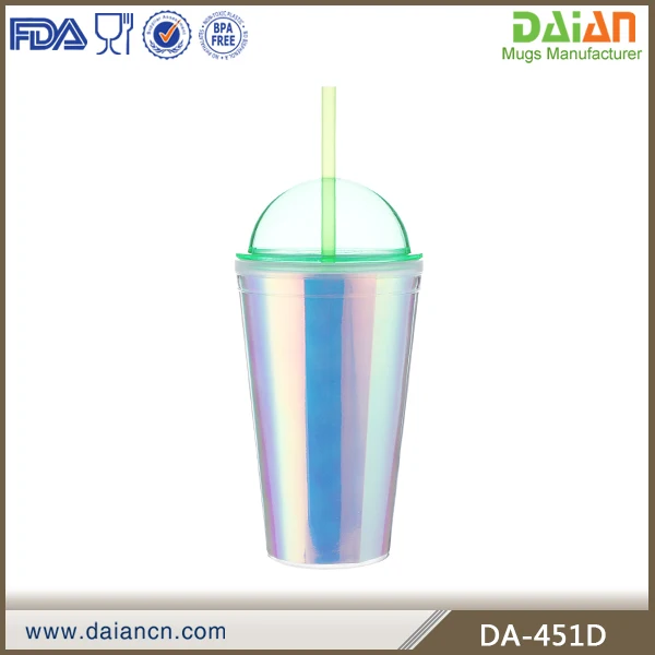 Красочная двойная стена блестящая вставка тумблер с соломой