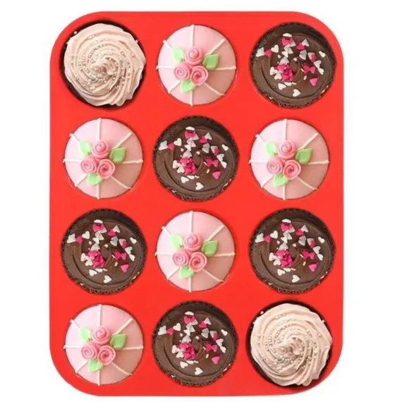 Hot sale 12 holds silicone round cake baking mold muffin pan silicone pastry bakeware pan