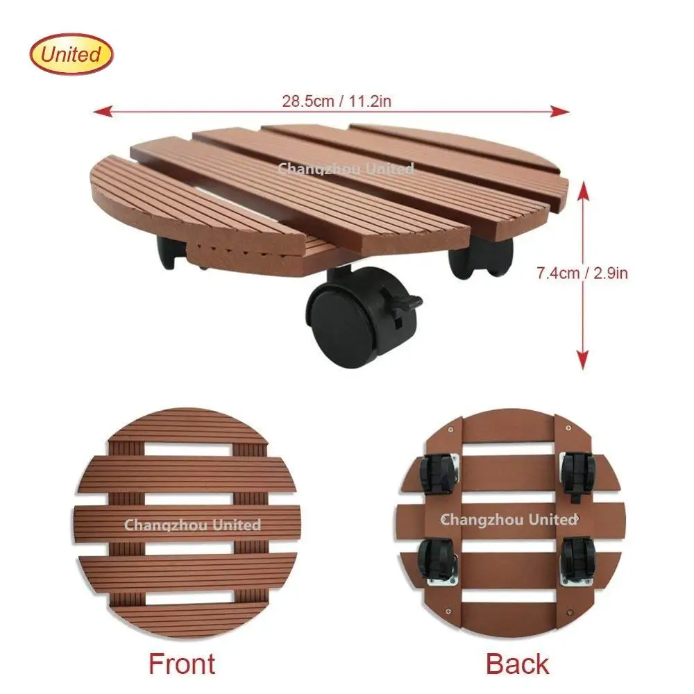 Round Outdoor Plant Caddy WPC Weather Rot Rustproof Ball Bearing Casters Brakes Double Layers Indoor Dolly with wheels