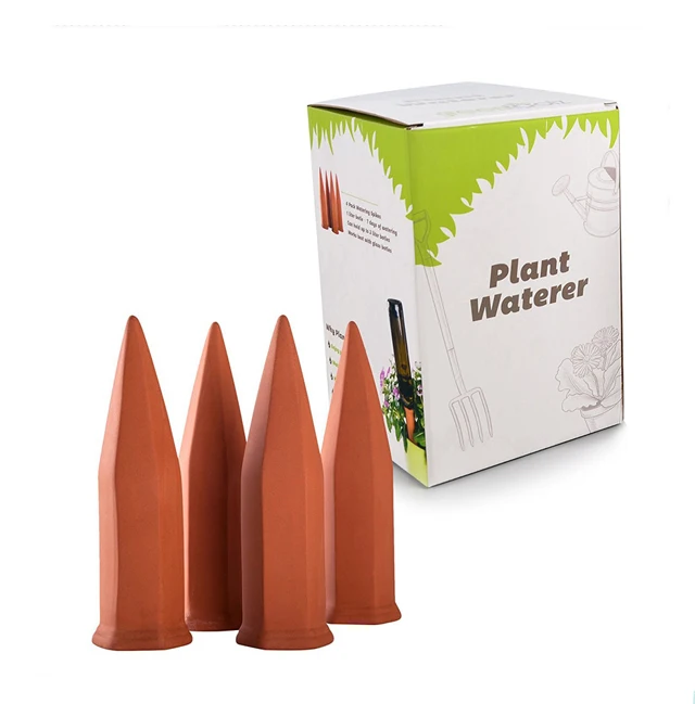 Terracotta Plant Watering Spikes 4 Pack Set Self-Irrigation Watering Stakes